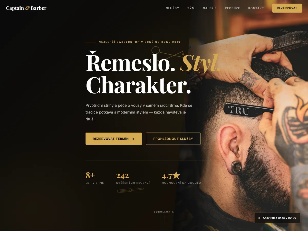 Náhled ukázkového webu pro holičství Captain Barbershop